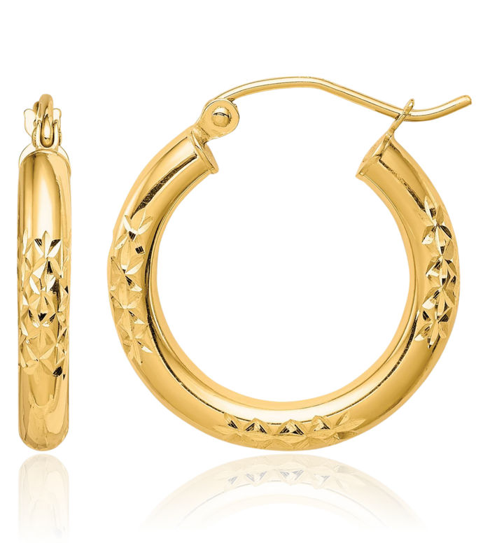 10K Solid Yellow Gold Tube Round Medium Hoop Earrings