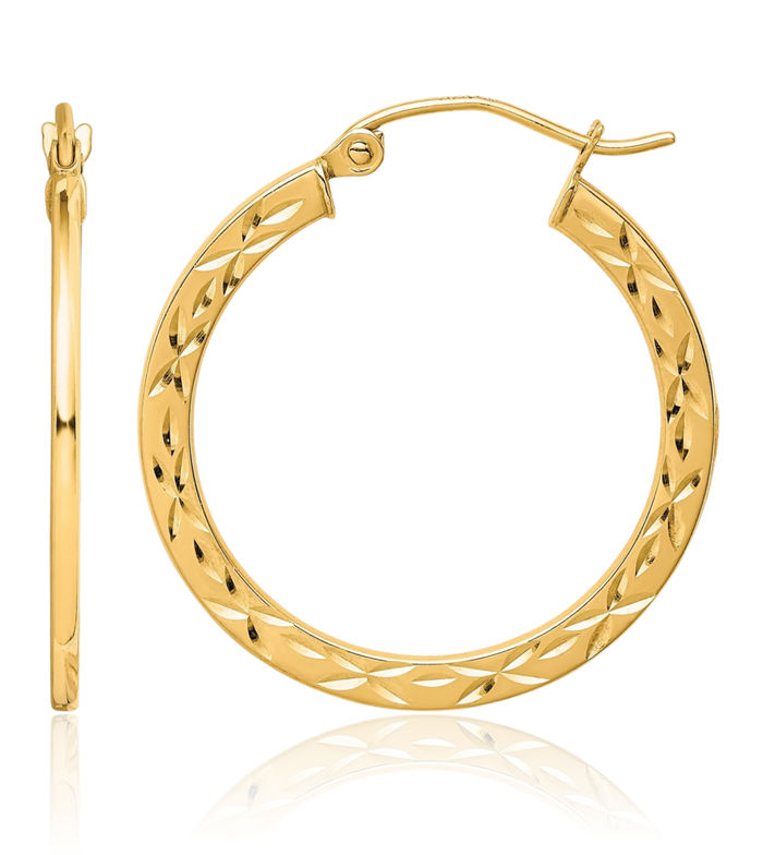 10K Solid Yellow Gold Round Medium Hoop Earrings