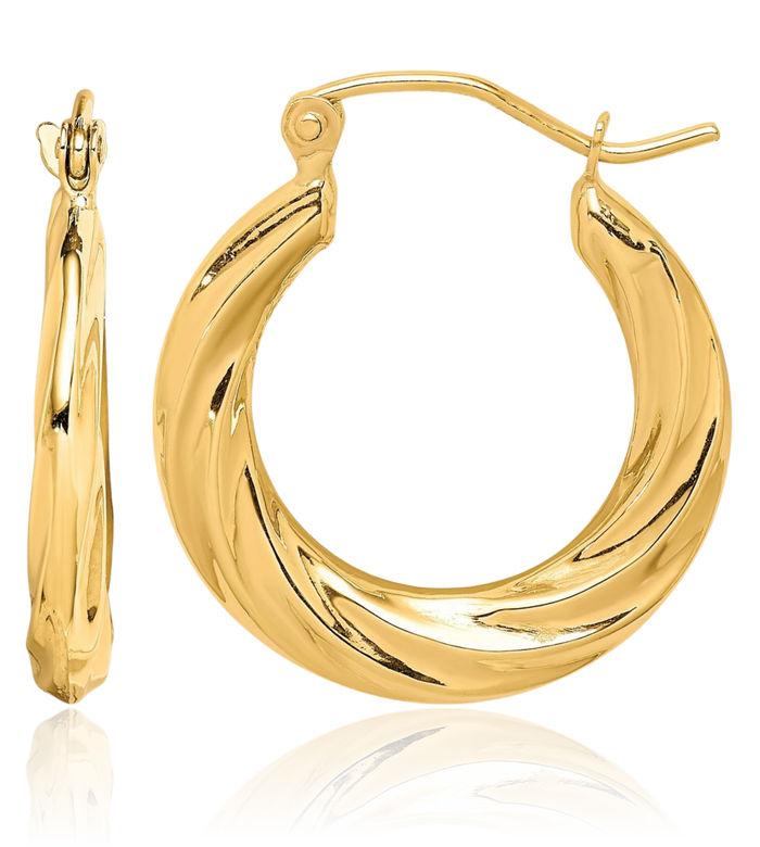 10K Solid Yellow Gold Round Medium Hoop Earrings