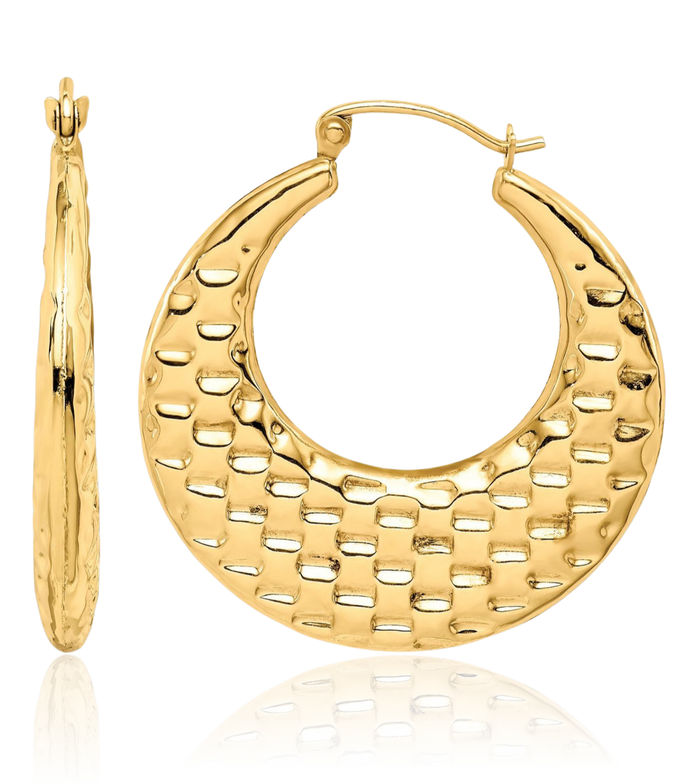 10K Solid Yellow Gold Round Medium Hoop Earrings