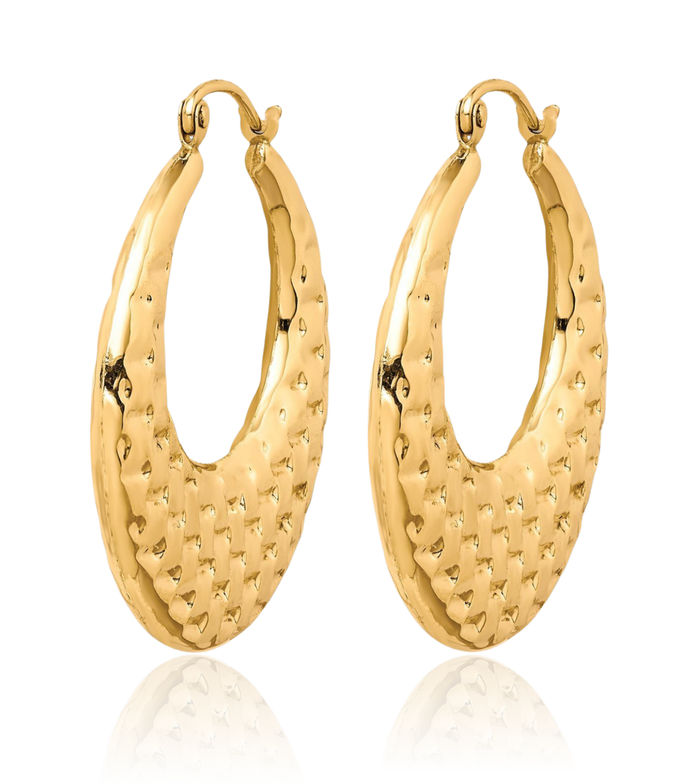 10K Solid Yellow Gold Round Medium Hoop Earrings