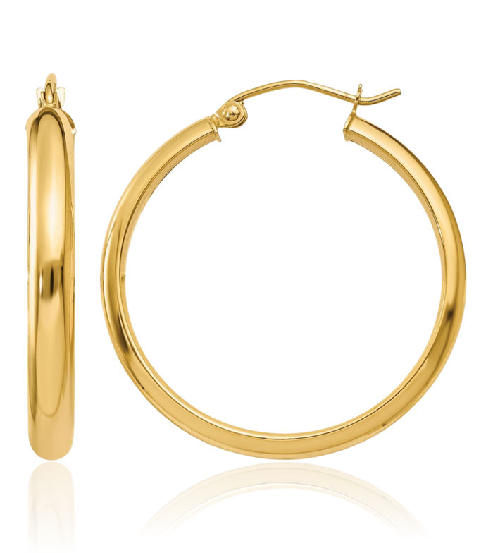 10K Solid Yellow Gold Round Tube Medium Hoop Earrings