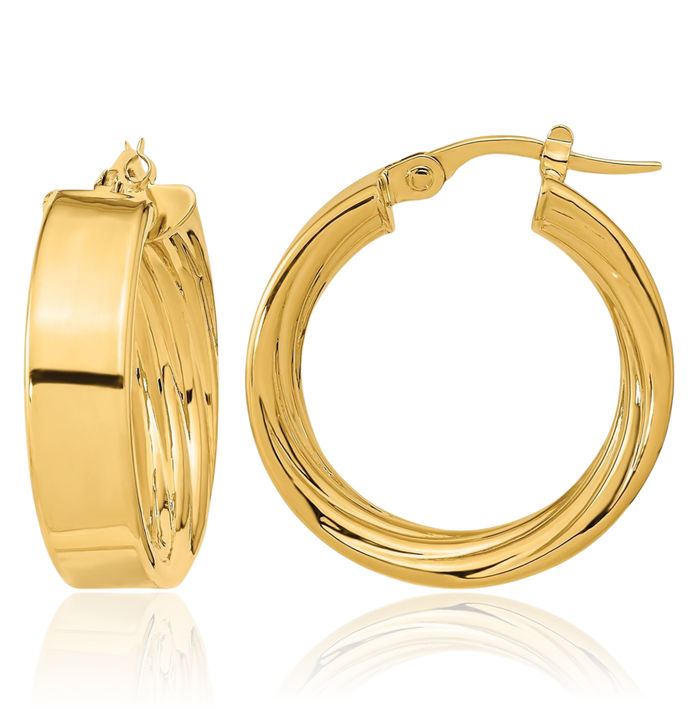 10K Solid Yellow Gold Round Medium Hoop Earrings