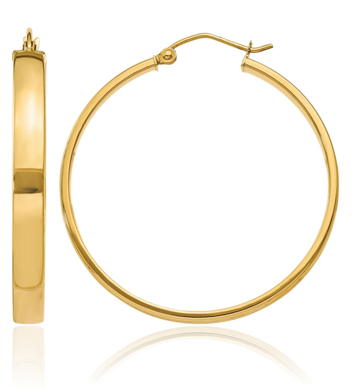 10K Solid Yellow Gold Round Medium Hoop Earrings