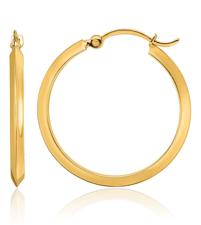 10K Solid Yellow Gold Round Medium Hoop Earrings