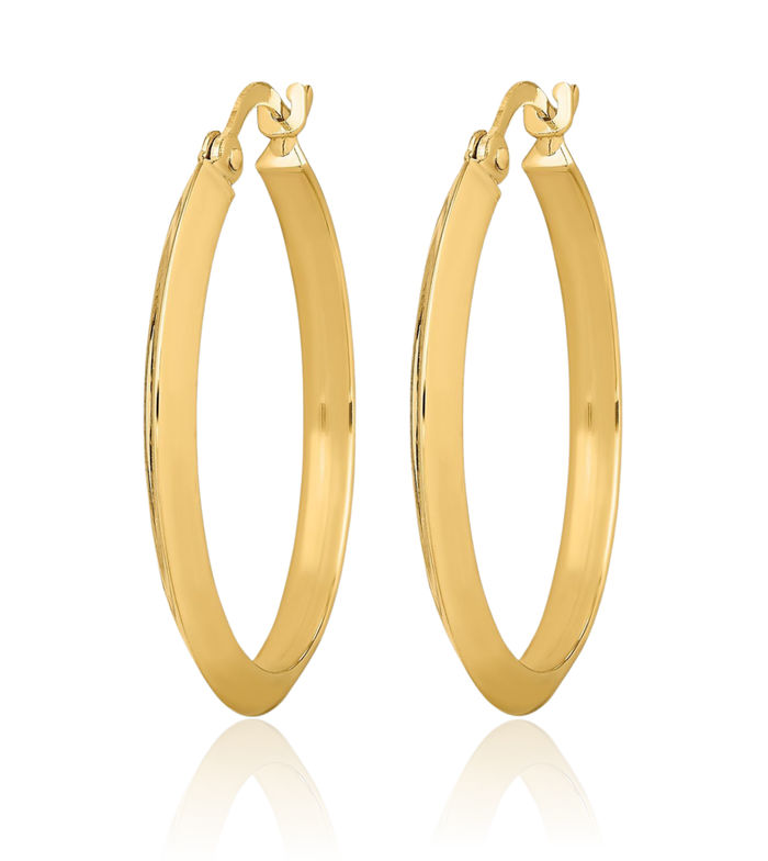 10K Solid Yellow Gold Round Medium Hoop Earrings