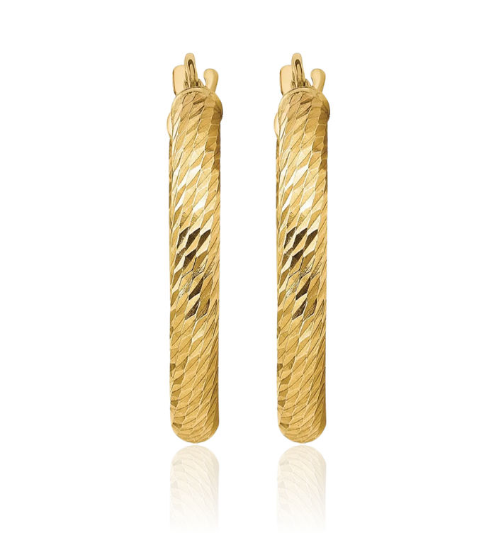 10K Solid Yellow Gold Round Medium Hoop Earrings