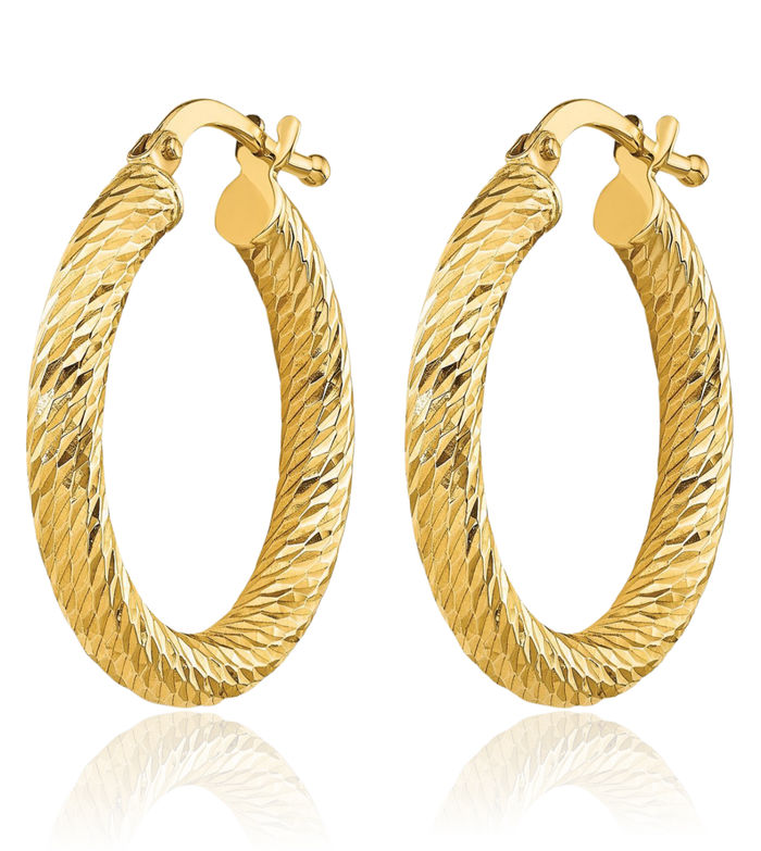 10K Solid Yellow Gold Round Medium Hoop Earrings