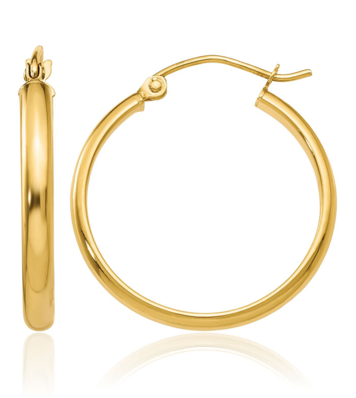 10K Solid Yellow Gold Round Tube Medium Hoop Earrings