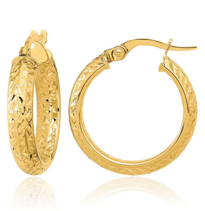 10K Solid Yellow Gold Round Medium Hoop Earrings