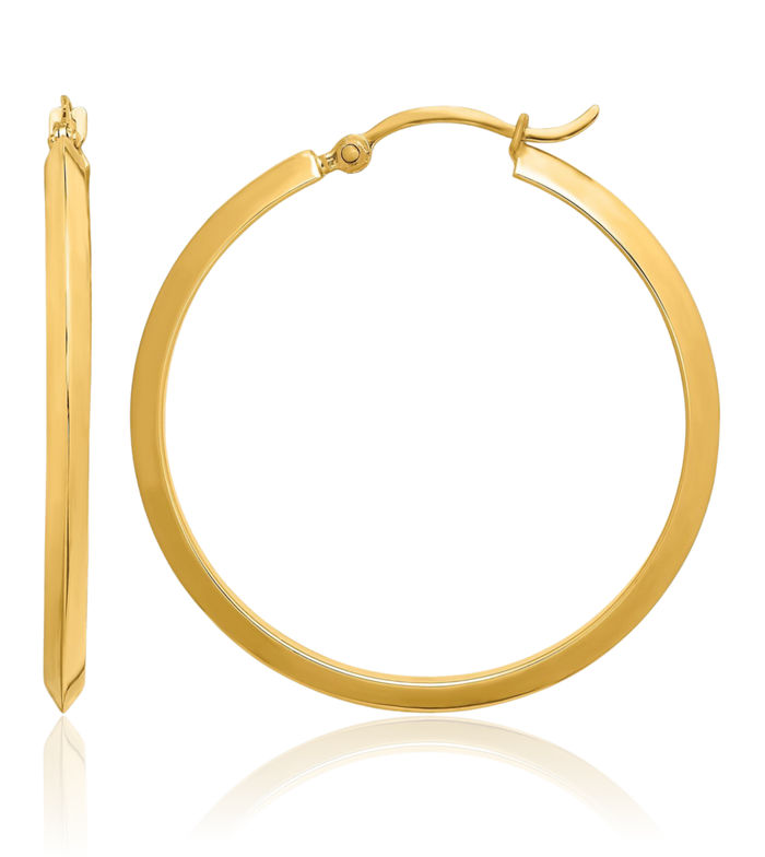 10K Solid Yellow Gold Round Medium Hoop Earrings