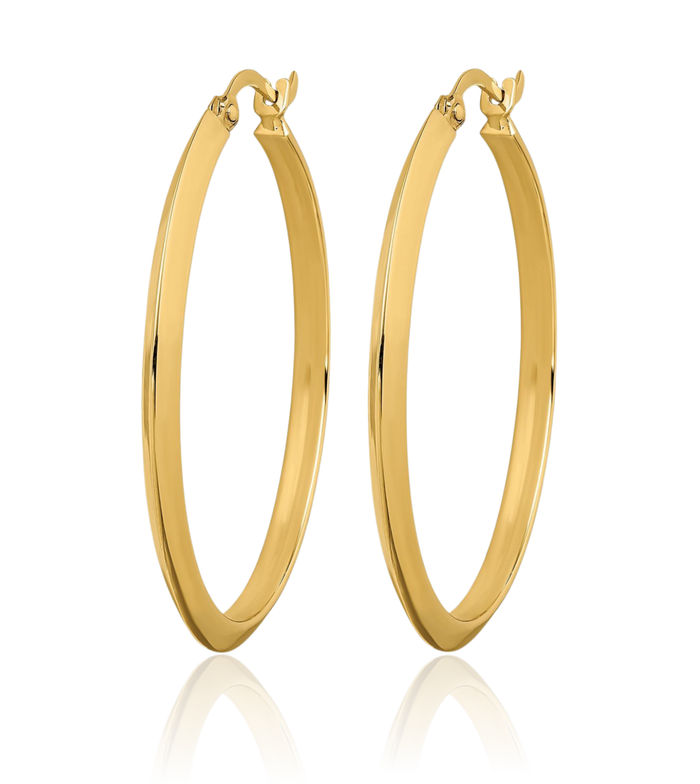 10K Solid Yellow Gold Round Medium Hoop Earrings