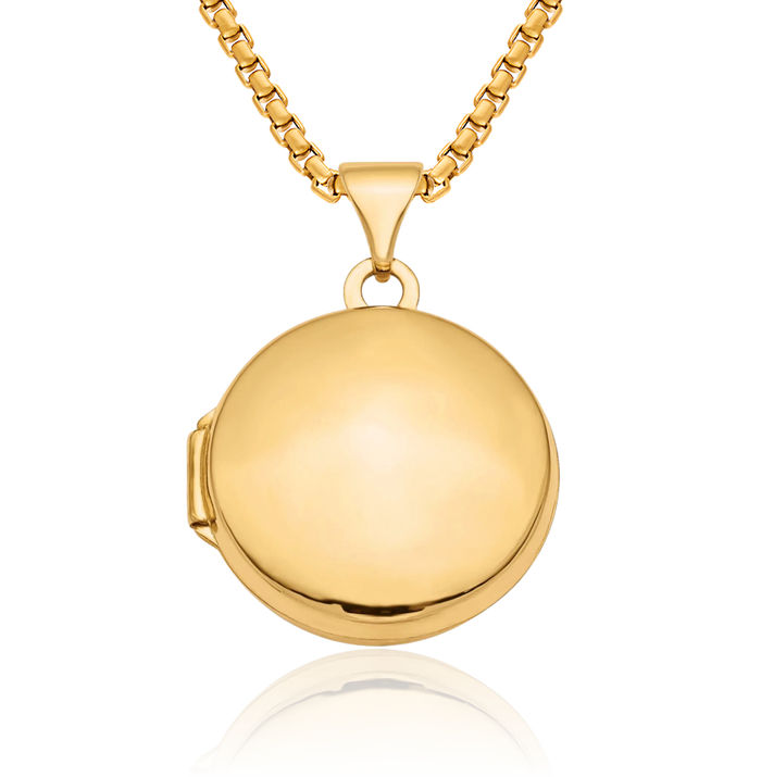 10K Solid Yellow Gold Round Personalized Photo Locket Necklace Picture Pendant Charm