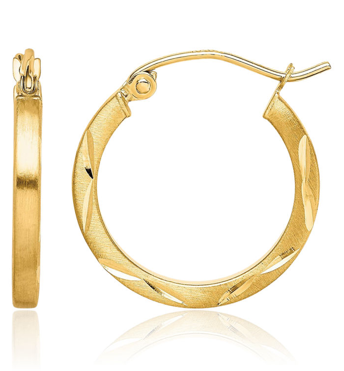 10K Solid Yellow Gold Round Small Hoop Earrings