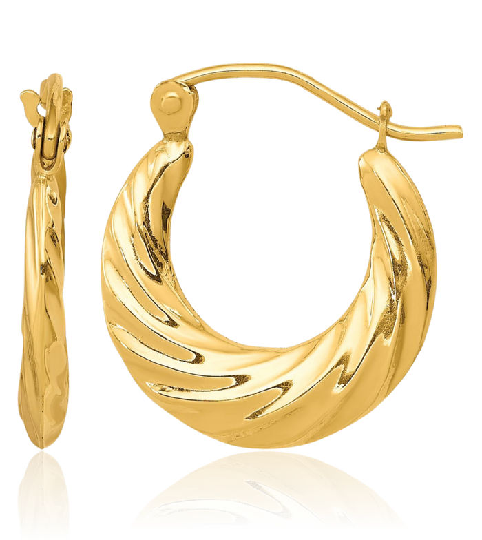 10K Solid Yellow Gold Round Small Hoop Earrings