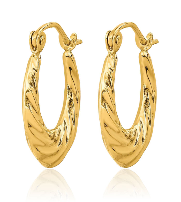 10K Solid Yellow Gold Round Small Hoop Earrings