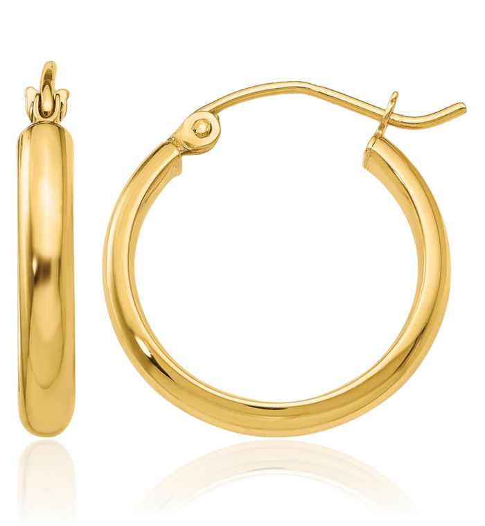 10K Solid Yellow Gold Round Tube Small Hoop Earrings