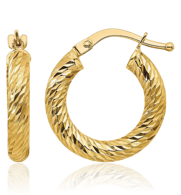 10K Solid Yellow Gold Round Small Hoop Earrings