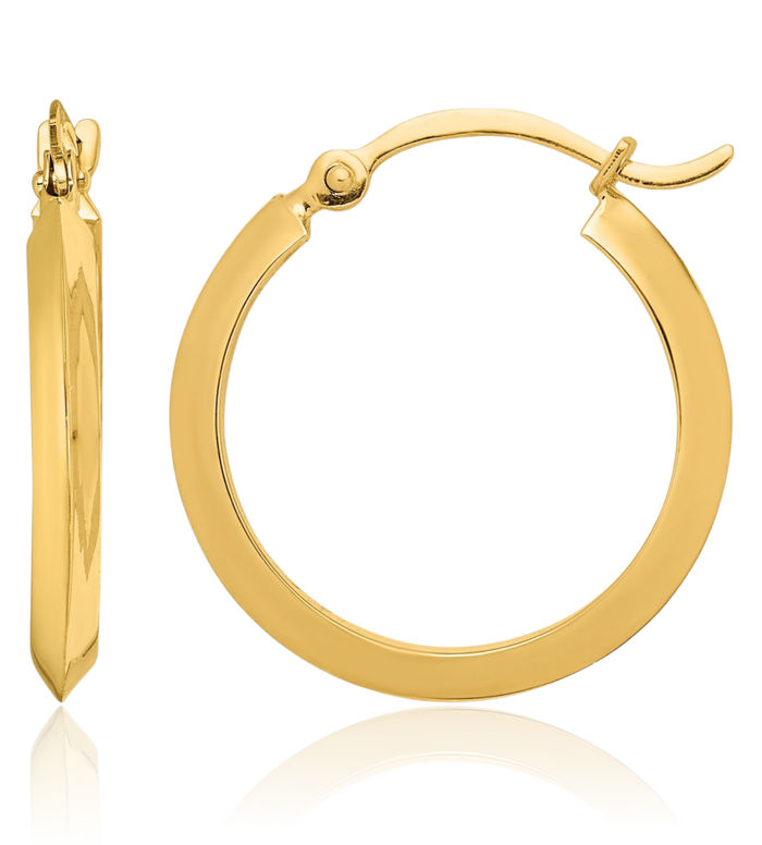 10K Solid Yellow Gold Round Small Hoop Earrings