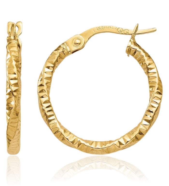 10K Solid Yellow Gold Round Small Hoop Earrings
