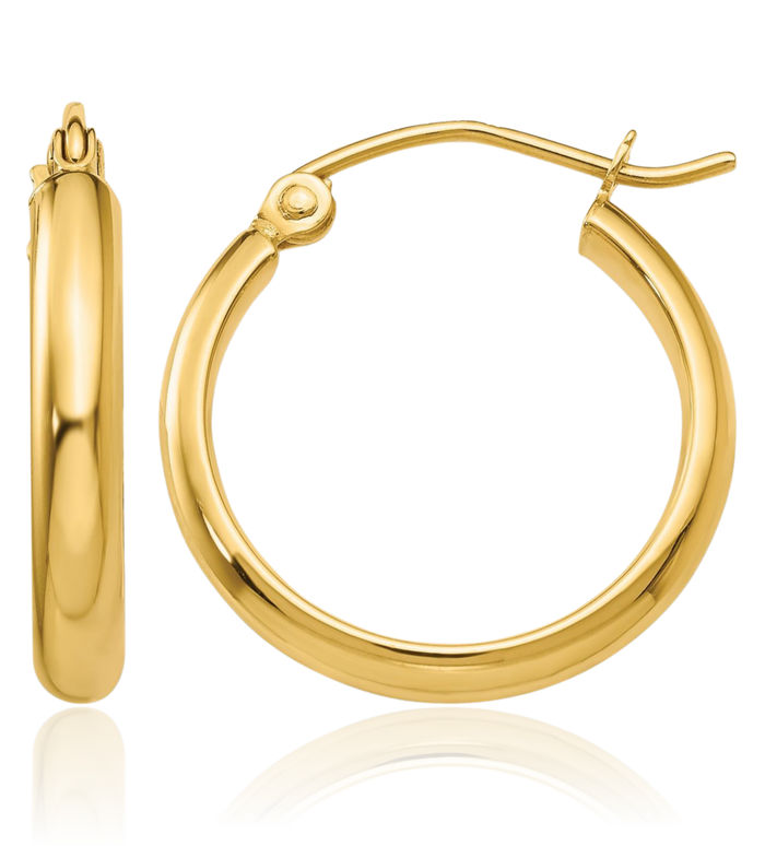 10K Solid Yellow Gold Round Small Hoop Earrings