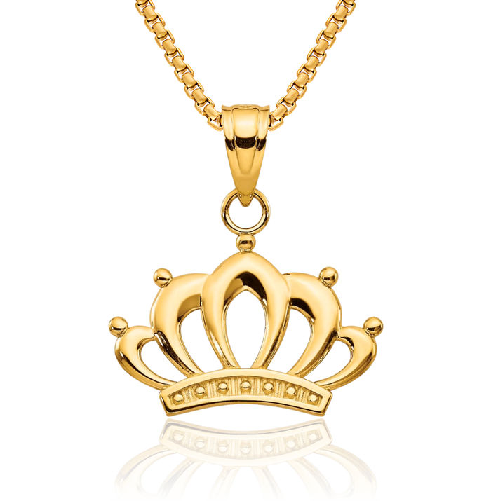 10K Solid Yellow Gold Royal Princess Crown Necklace Chain Pendant Charm