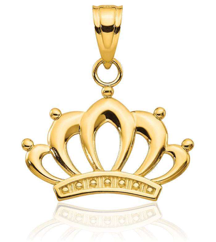 10K Solid Yellow Gold Royal Princess Crown Necklace Chain Pendant Charm