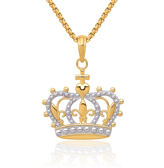 10K Solid Yellow Gold Royal Princess Crown Necklace Chain Pendant Charm