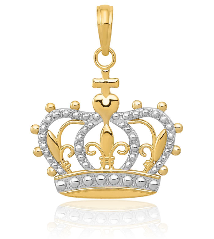 10K Solid Yellow Gold Royal Princess Crown Necklace Chain Pendant Charm