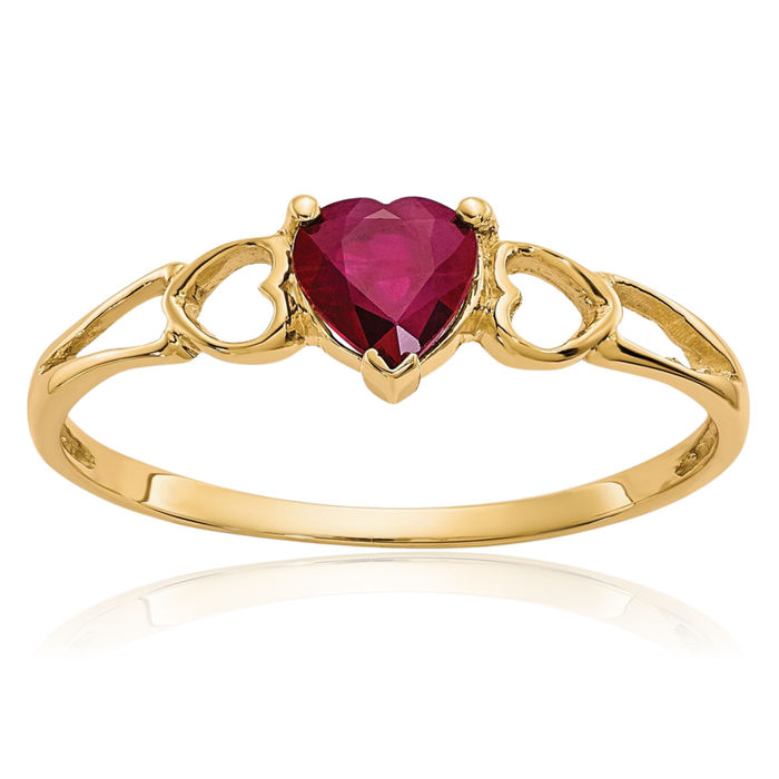 10K Solid Yellow Gold Red Ruby Heart Ring Gemstone Love Band July Birthstone Jewelry