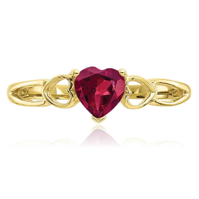 10K Solid Yellow Gold Red Ruby Heart Ring Gemstone Love Band July Birthstone Jewelry