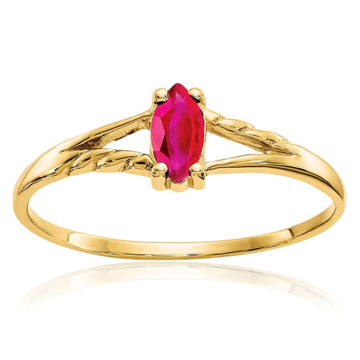 10K Solid Yellow Gold Red Ruby Ring Gemstone Band July Birthstone Jewelry