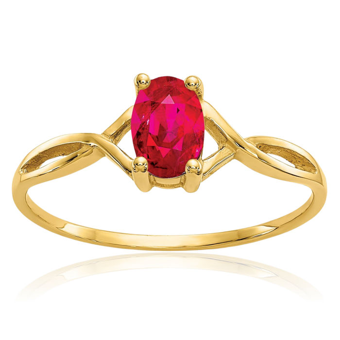 10K Solid Yellow Gold Red Ruby Ring Gemstone Band July Birthstone Jewelry