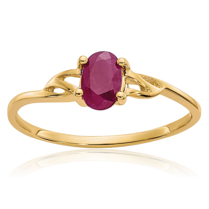 10K Solid Yellow Gold Red Ruby Ring Gemstone Band July Birthstone Jewelry