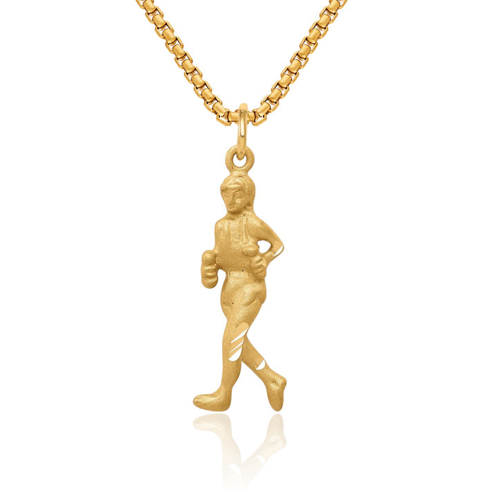 10K Solid Yellow Gold Runner Necklace Running Charm Sports Pendant