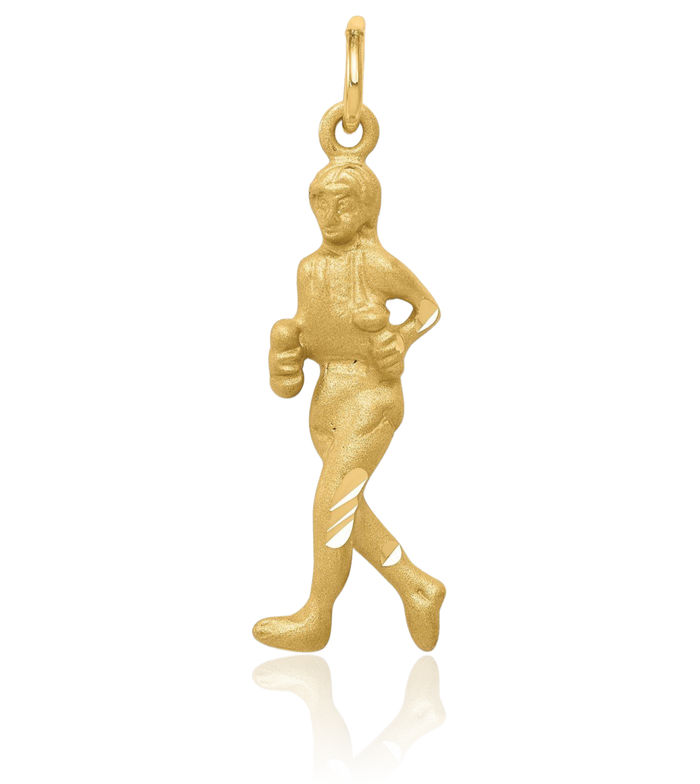 10K Solid Yellow Gold Runner Necklace Running Charm Sports Pendant