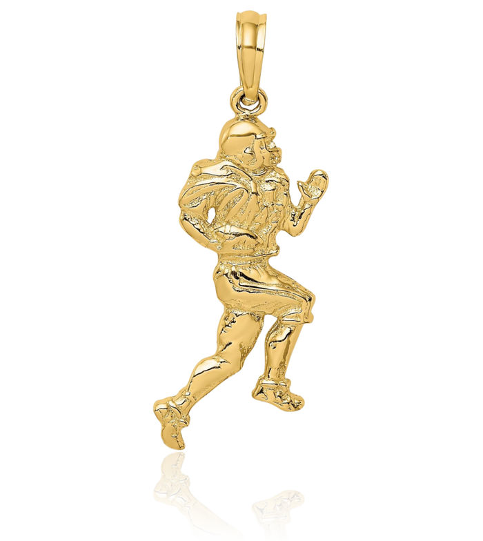 10K Solid Yellow Gold Running Football Player Necklace Charm Sports Pendant