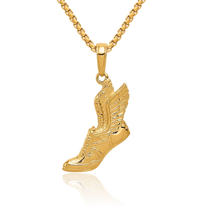 10K Solid Yellow Gold Running Shoe Necklace Charm Sports Pendant