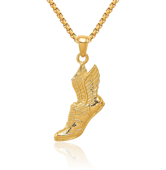 10K Solid Yellow Gold Running Shoe Necklace Charm Sports Pendant