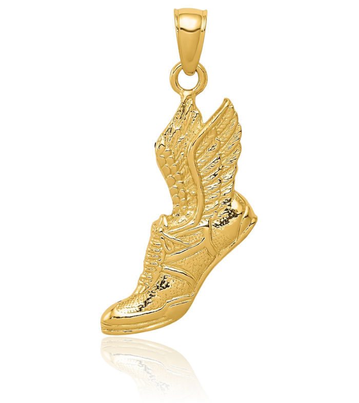 10K Solid Yellow Gold Running Shoe Necklace Charm Sports Pendant