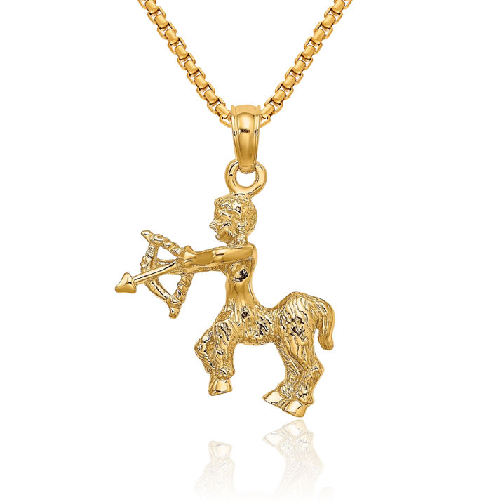 10K Solid Yellow Gold Sagittarius Zodiac Necklace Archer Horoscope Pendant November December Birthday Charm Astrology Jewelry