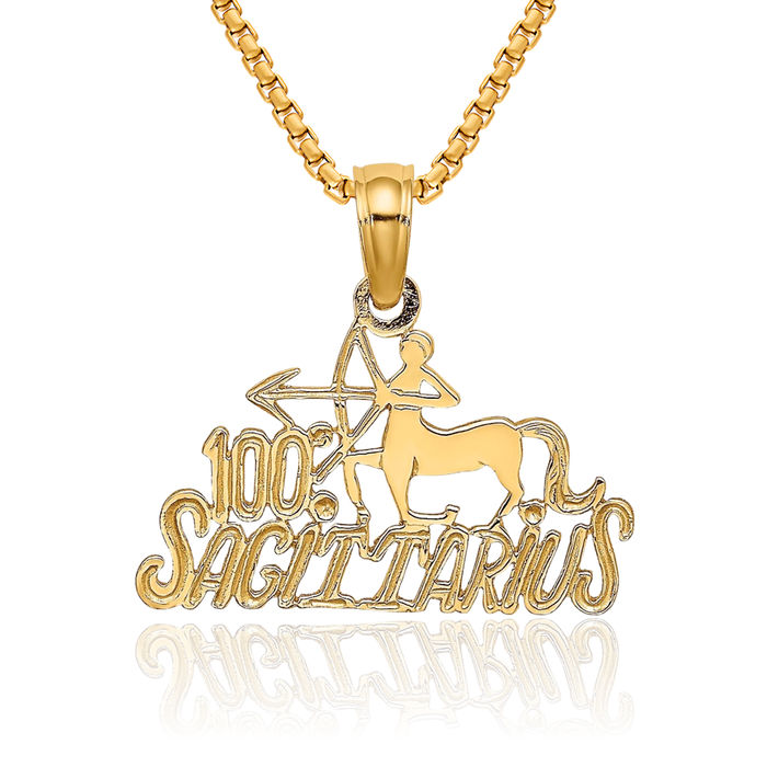 10K Solid Yellow Gold 100% Sagittarius Zodiac Necklace Archer Horoscope Pendant November December Birthday Charm Astrology Jewelry