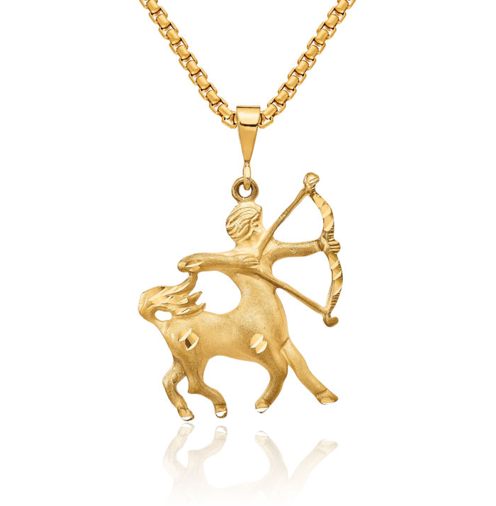 10K Solid Yellow Gold Sagittarius Zodiac Necklace Archer Horoscope Pendant November December Birthday Charm Astrology Jewelry