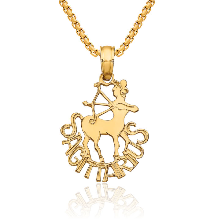 10K Solid Yellow Gold Sagittarius Zodiac Necklace Archer Horoscope Pendant November December Birthday Charm Astrology Jewelry