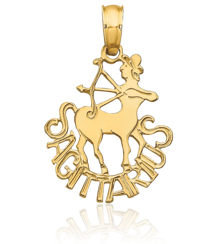 10K Solid Yellow Gold Sagittarius Zodiac Necklace Archer Horoscope Pendant November December Birthday Charm Astrology Jewelry