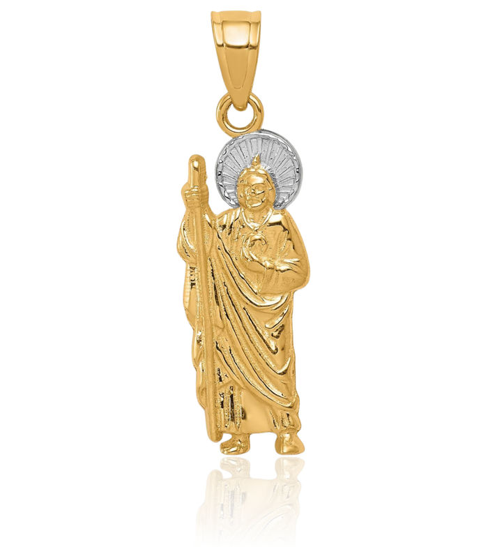 10K Solid Yellow Gold San Judas Tadeo St Jude Patron Saint Thaddeus Medal Necklace Chain Pendant Charm