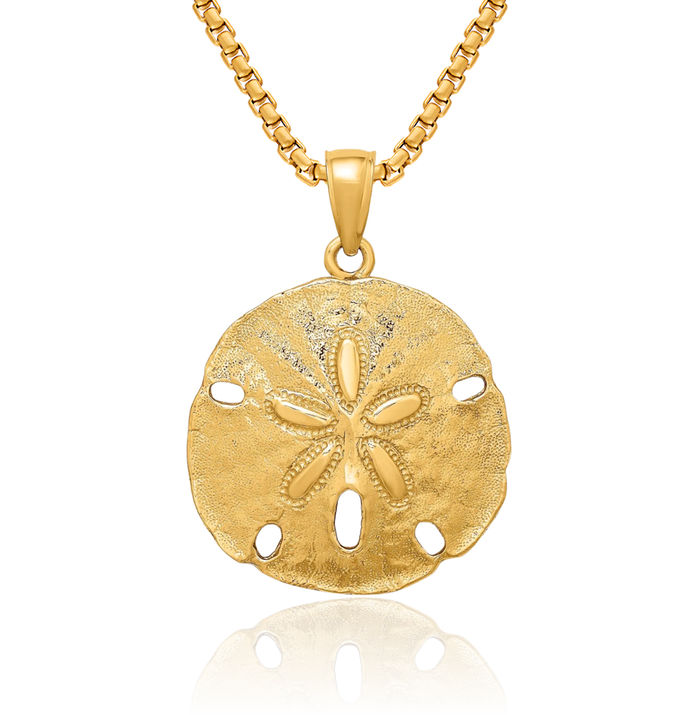 10K Solid Yellow Gold Sand Dollar Sea Star Starfish Necklace Chain Pendant Charm