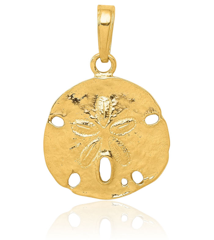 10K Solid Yellow Gold Sand Dollar Sea Star Starfish Necklace Chain Pendant Charm