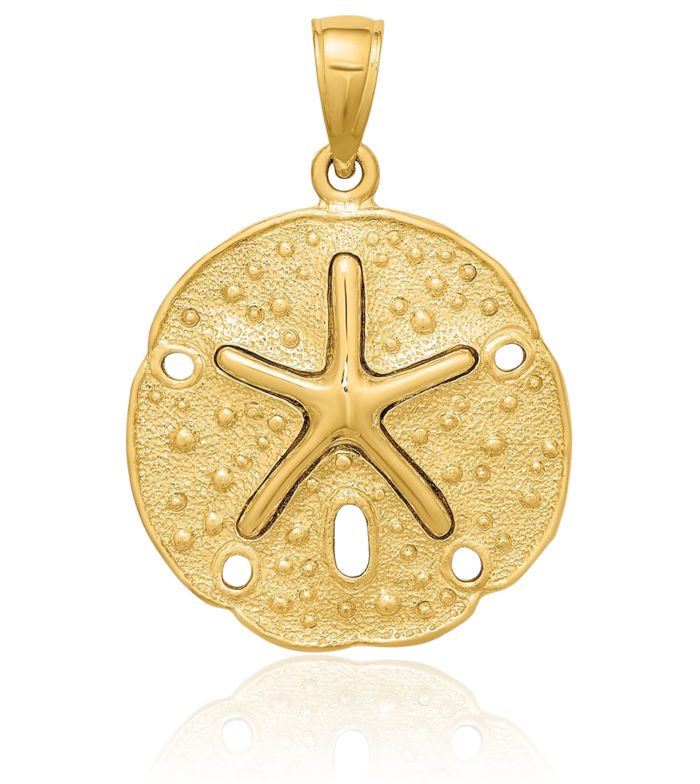 10K Solid Yellow Gold Sand Dollar Sea Star Starfish Necklace Chain Pendant Charm