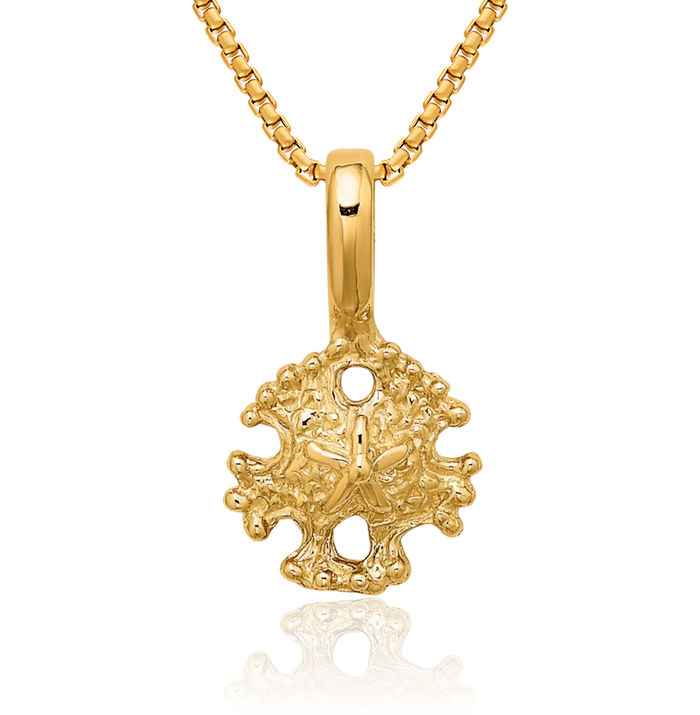 10K Solid Yellow Gold Sand Dollar Sea Star Starfish Fixed Necklace Chain Pendant Charm